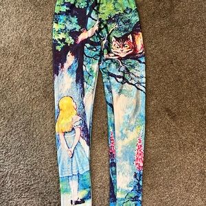 Alice and wonderland cute Leggings Size small with stretch